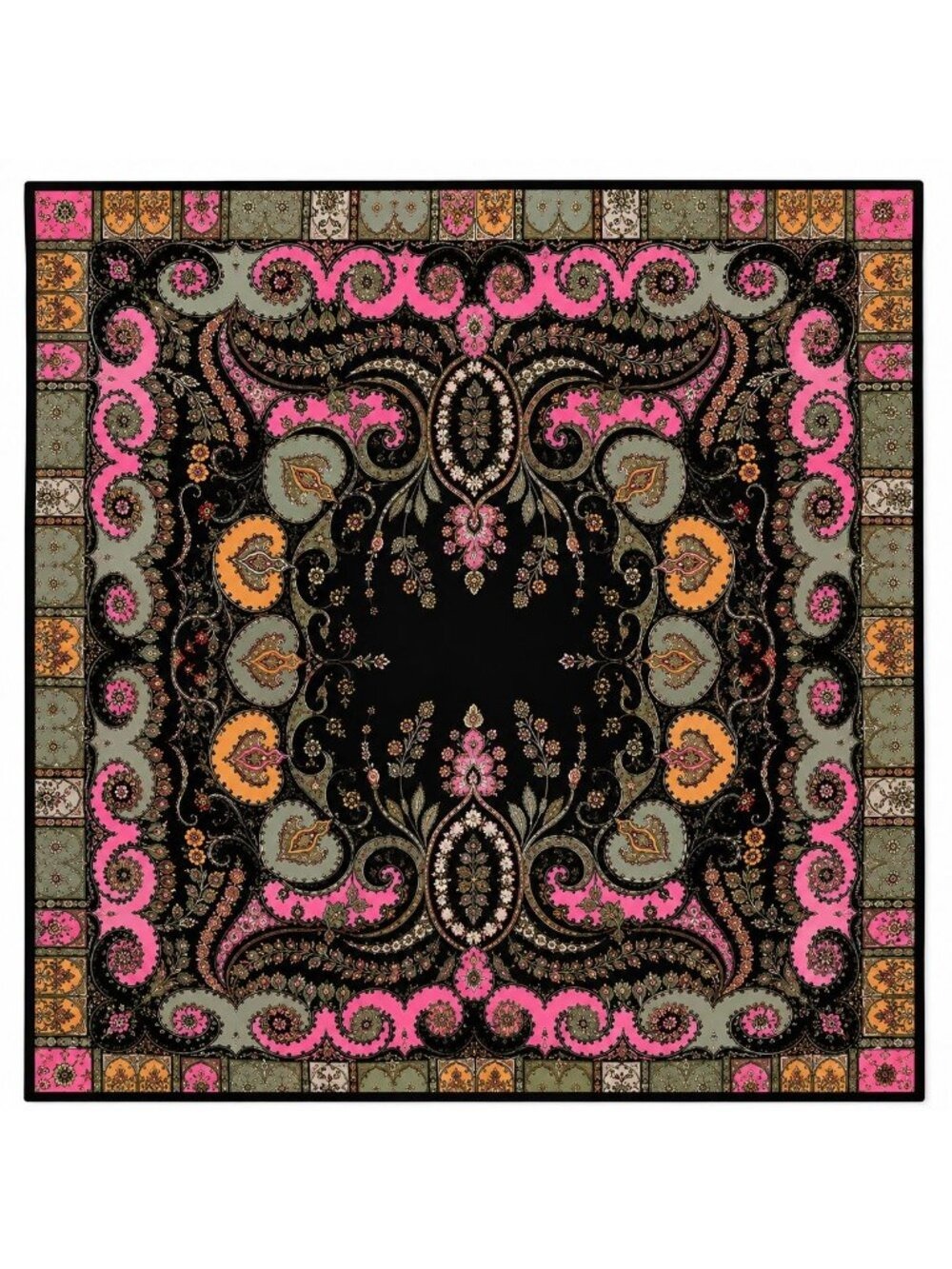 35x35 Satin Paisley Scarf Black Pink Sage Green Orange Square Hair Scarf Head